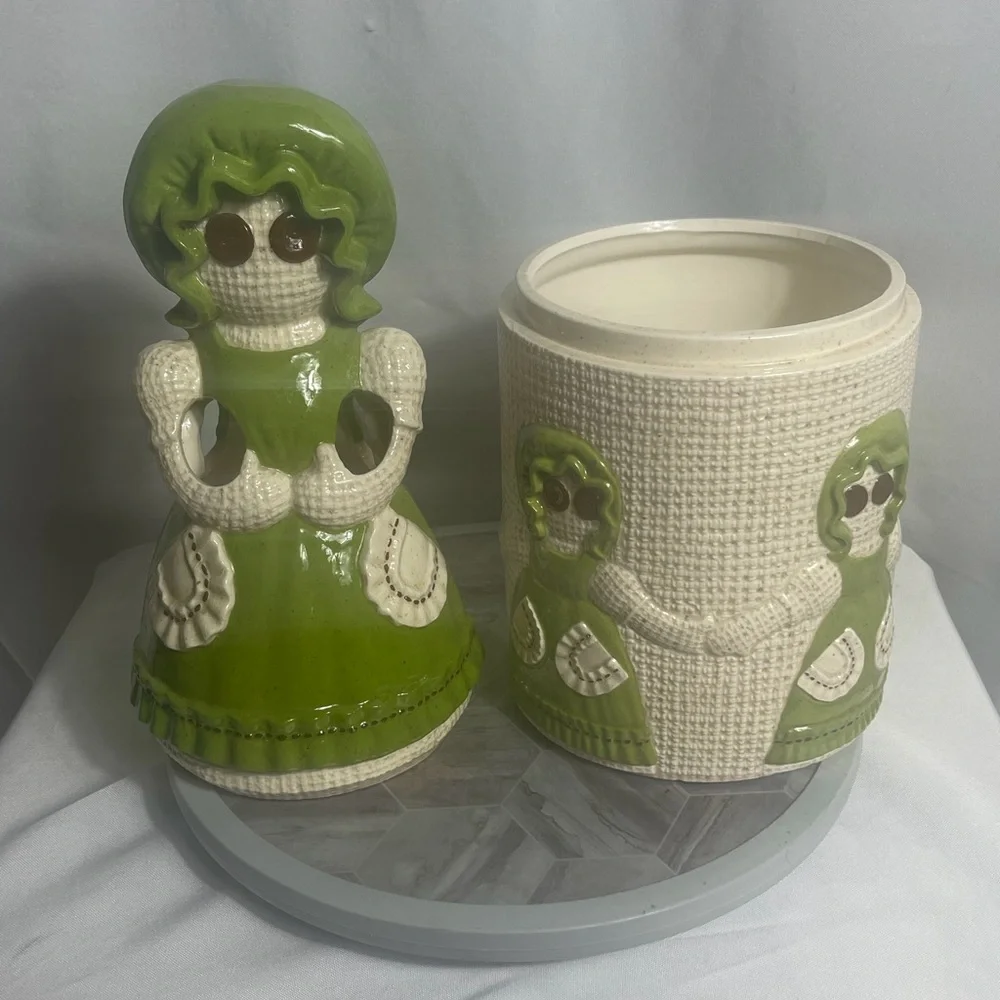 Vintage Treasure Craft Raggedy Ann Knife Holder Utensil Crock Set 1979 Kitchen